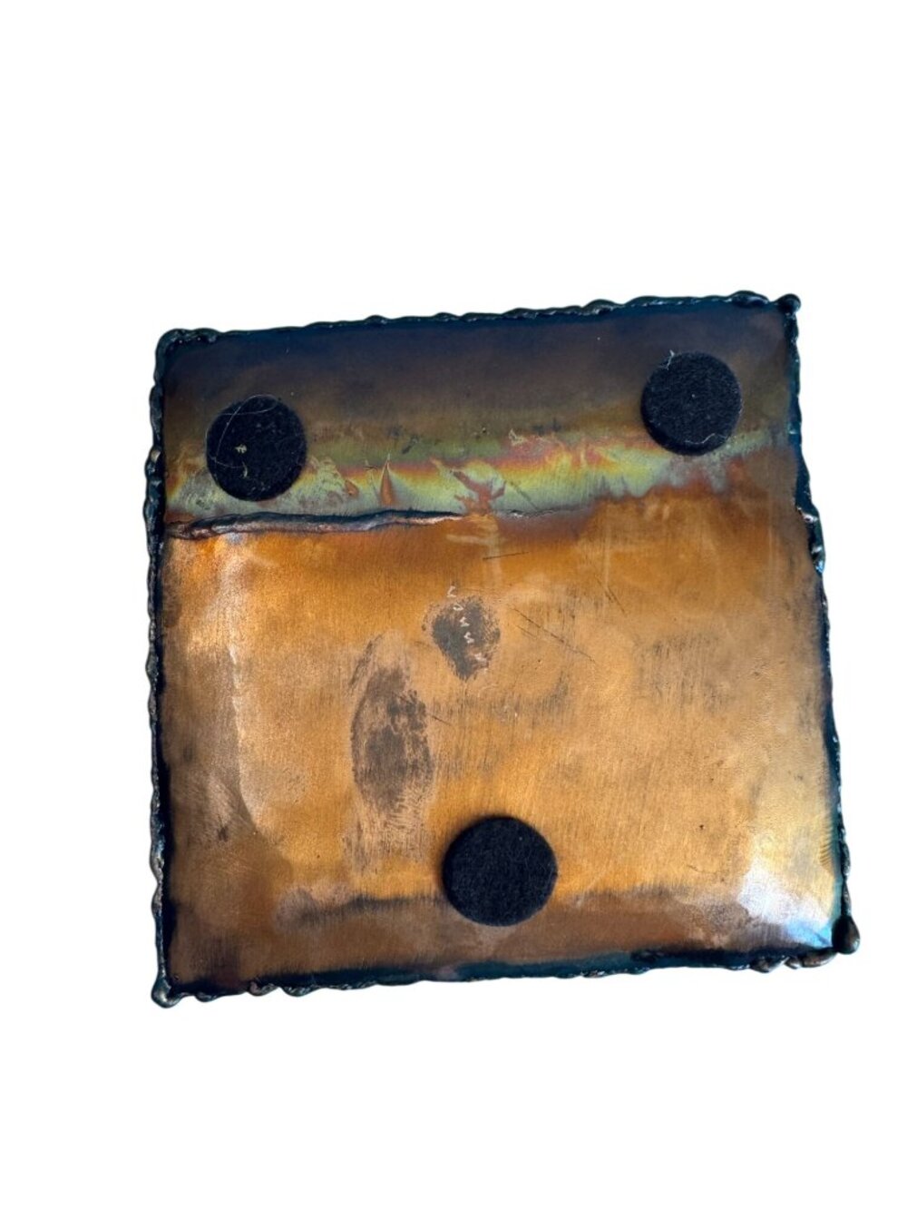 Patrick Shannon Brutalist Copper Dish Signed 5 1/4" Square Studio Art - Picture 6 of 7